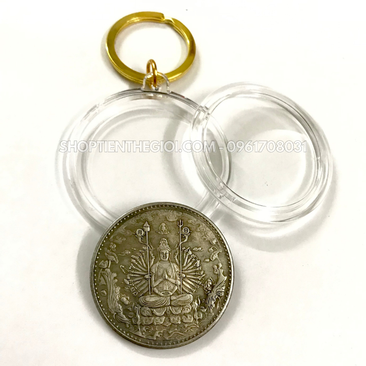 Móc Khóa Xu Bạc Phật Quan Âm Nghìn Tay Nghìn Mắt